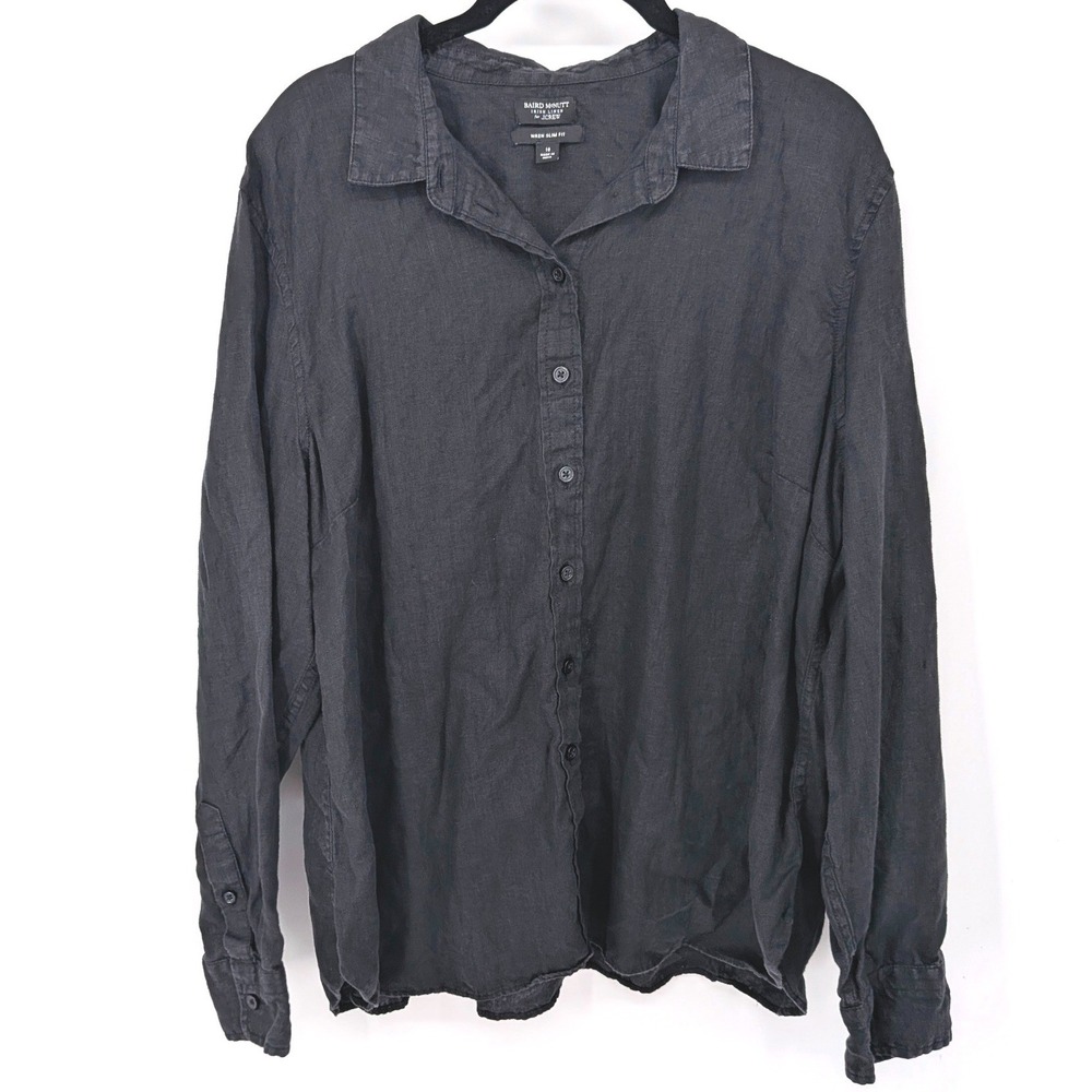 J Crew Baird McNutt Irish Linen Button Down Top Women 18 Black Wren Slim Fit